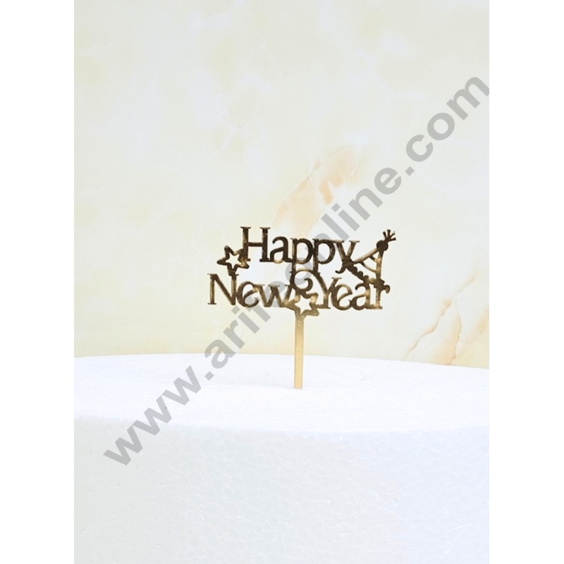 CAKE DECOR 3 inch Acrylic Stylish Happy New Year with a Cap Cutout Cake Topper Cake Decoration | 10 piece pack(SBMT - 6035)