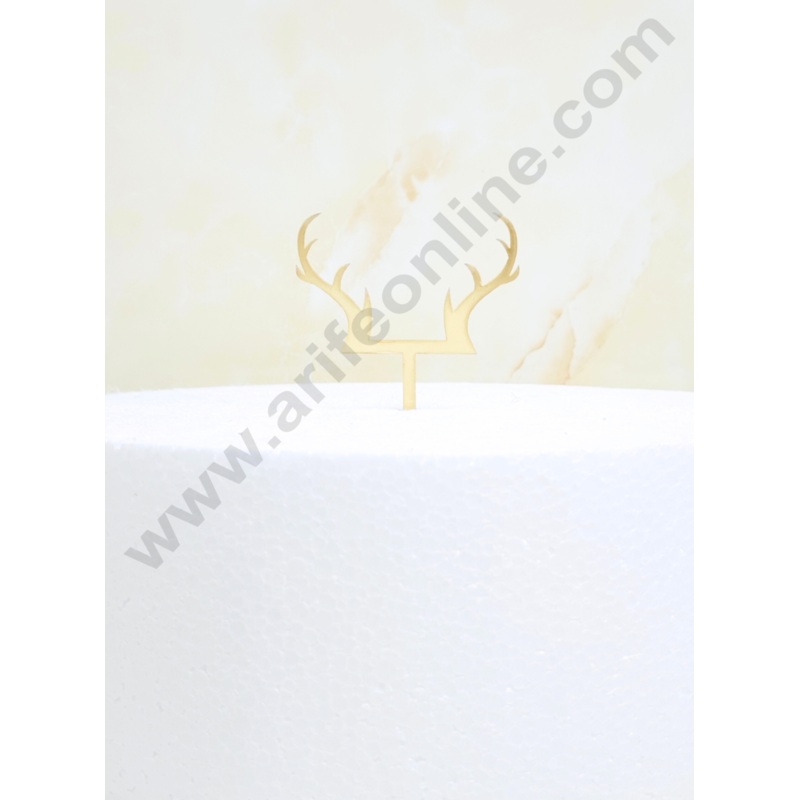 CAKE DECOR  3 inch Gold Acrylic Stylish Reindeer Antlers Cutout Cake Topper Cake Decoration |  10 piece pack (SBMT - 6036)