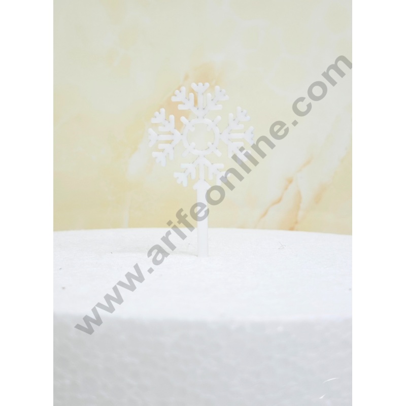 CAKE DECOR  3 inch White Acrylic Snowflake Cutout for Christmas Decoration Cutout Cake Topper Cake Decoration | 10 piece pack (SBMT - 6037)