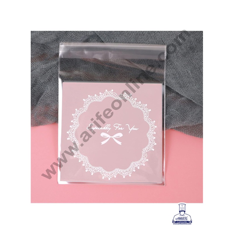 CAKE DECOR  Especially For You Gift Bags with Doily & Ribbon Pattern Mini Packaging Bags | Cellophane Small Bags | Transparent Cookie Bags Cookie Pouch for Candy,Cookies and Biscuits Packaging | Self Adhesive | 100 Pcs