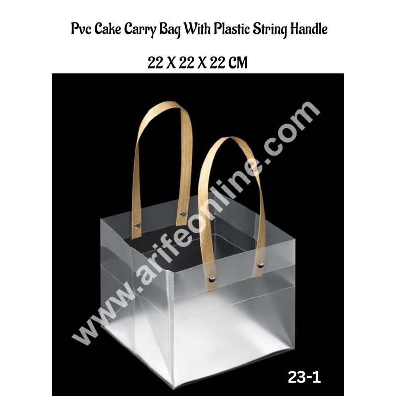 CAKE DECOR PVC Cake Carry Bag with Plastic String Handle  - 22 X 22 X 22 cm | Gift Box | Gift Bag with Handle (1 Pcs Pack)