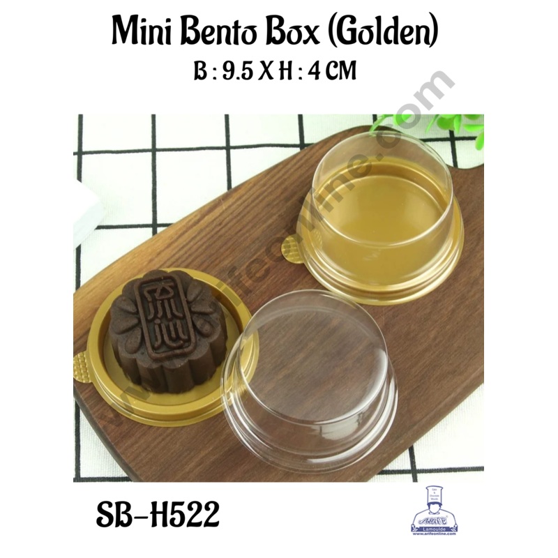 CAKE DECOR  PVC Mini Round Bento Box With Golden Base Cake Box | Dessert Packaging - 4 inch (5 Pcs Pack)