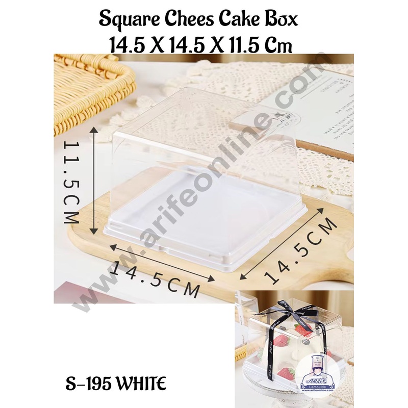 CAKE DECOR PVC Square Cheese Cake Box With White Base | Dessert Packaging | Cheese Cake box | 14.5 X 14.5 X 11.5 cm   - (5 Pcs Pack)
