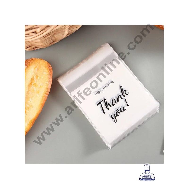 CAKE DECOR  Thank you Mini Packaging Bags | Cellophane Small Bags |Transparent Cookie Bags Cookie Pouch for Candy,Cookies and Biscuits Packaging | Self Adhesive | 100 Pcs