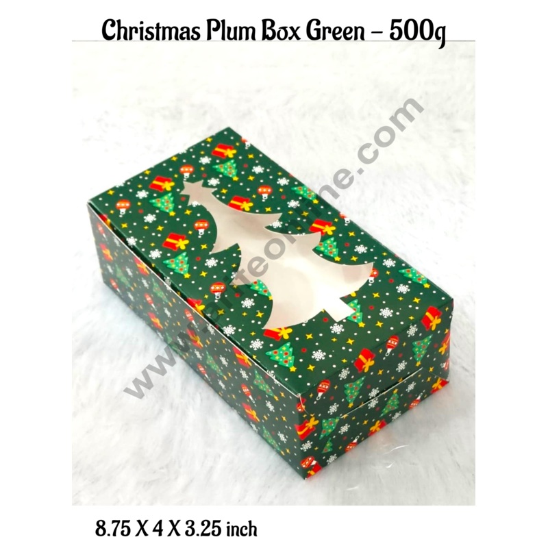 CAKE DECOR  Green Christmas Theme  Plum Cake Box Tree Cutout Window, Plum Carriers - Big (10 Pcs Pack)  500 g