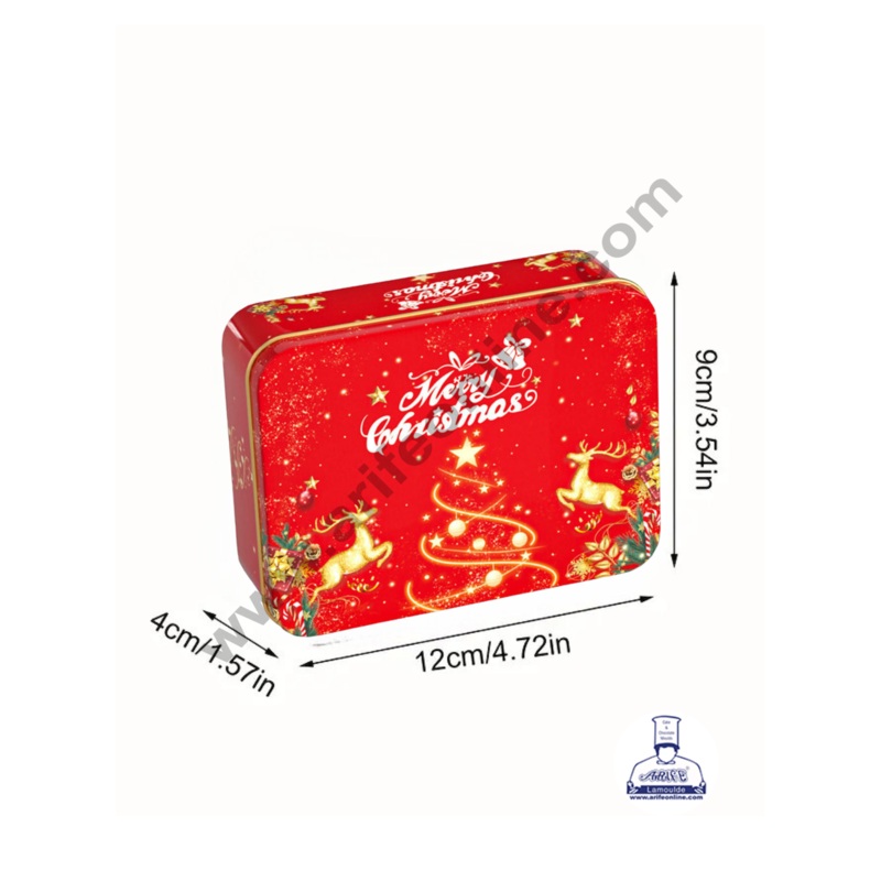 Cake Decor  Merry Christmas Tins Rectangle Shape - 01 | Rectangle Storage Containers Tins | 1 Pc Pack