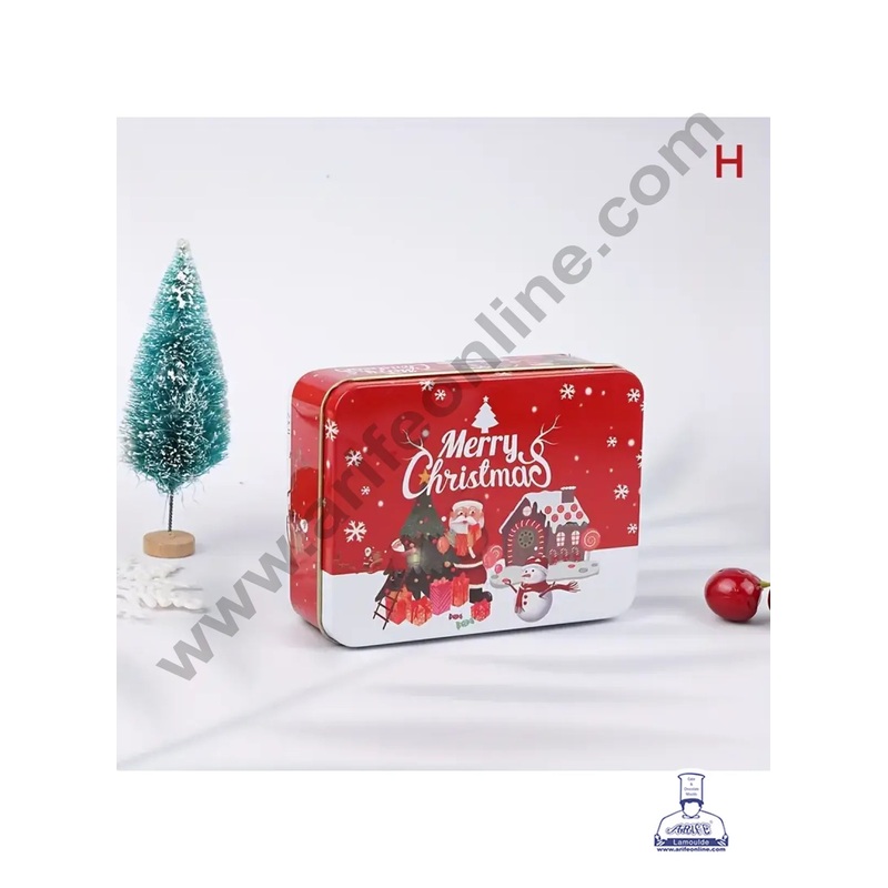 Cake Decor  Merry Christmas Tins Rectangle Shape - 03 | Rectangle Storage Containers Tins | 1 Pc Pack