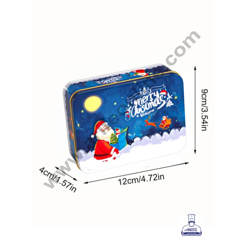 Cake Decor  Merry Christmas Tins Rectangle Shape - 04 | Rectangle Storage Containers Tins | 1 Pc Pack