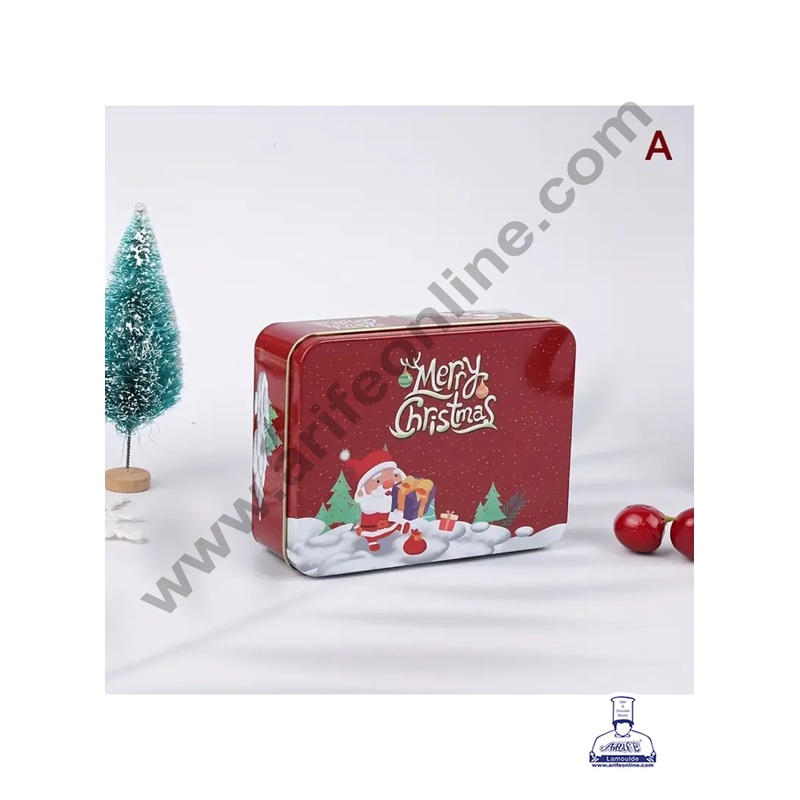 Cake Decor  Merry Christmas Tins Rectangle Shape - 07 | Rectangle Storage Containers Tins | 1 Pc Pack