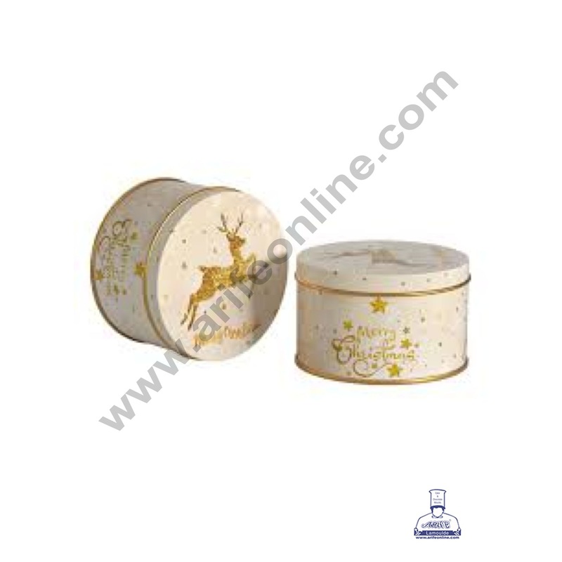 Cake Decor  Merry Christmas Tins Round Shape - 03 | Round Storage Containers Tins | 1 Pc Pack