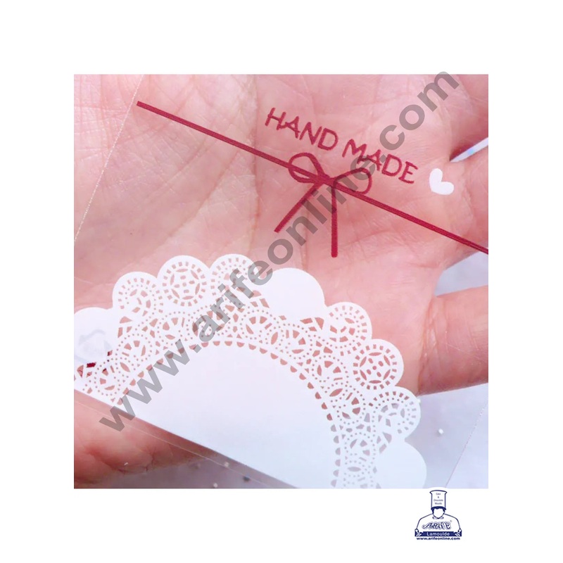 CAKE DECOR  Mini Packaging Bags with Doily Pattern & Lace Design | Resealable Plastic Bag | Cello Bags for Handmade Products | Mini Packaging Bags| Transparent Cookie Bags Cookie Pouch| Self Adhesive | 100 Pcs