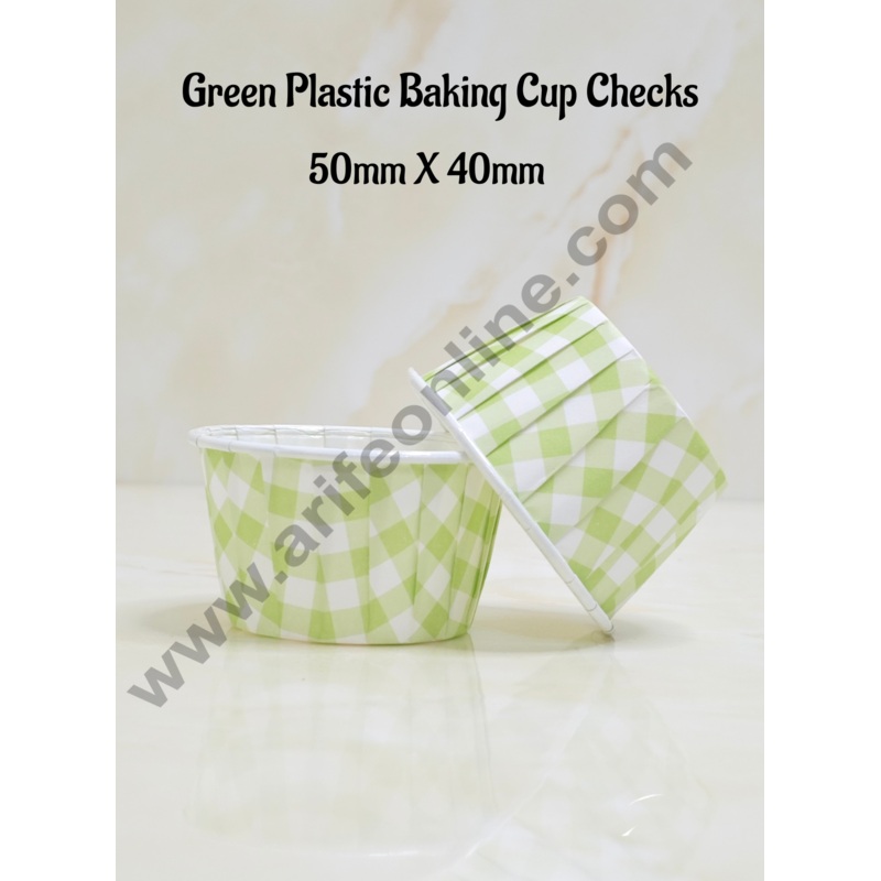 Cake Decor  Plastic Baking Cup Checks Direct Bake-able Paper Muffin Cups - Green Checks (100 Pcs)