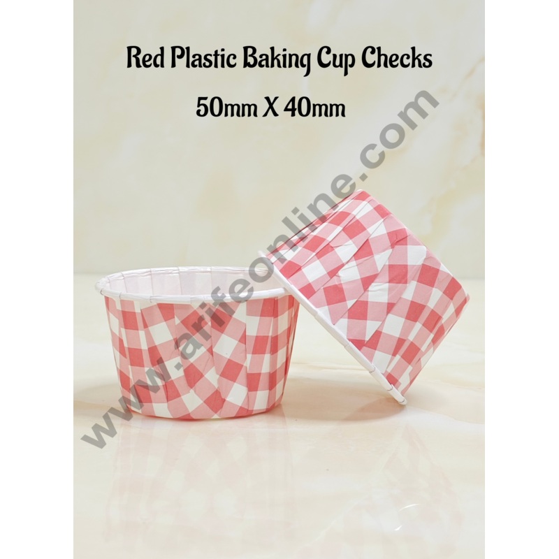 Cake Decor  Plastic Baking Cup Checks Direct Bake-able Paper Muffin Cups - Red Checks (100 Pcs)