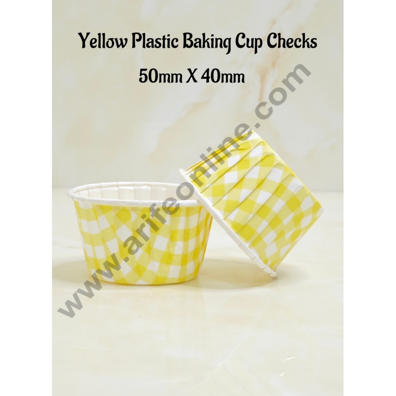 Cake Decor  Plastic Baking Cup Checks Direct Bake-able Paper Muffin Cups - Yellow Checks (100 Pcs)
