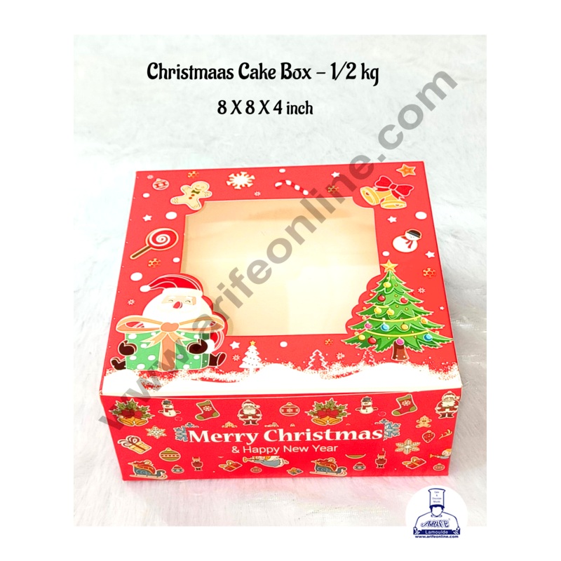 CAKE DECOR  Red Christmas design 1/2 kg Cake Box - 10 Pcs Pack