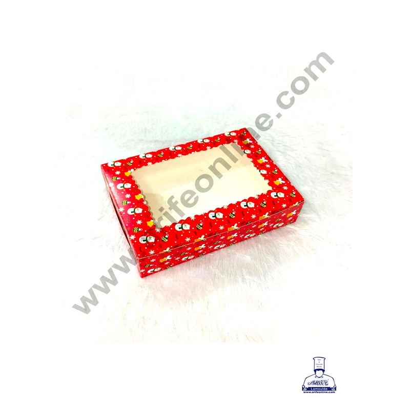 CAKE DECOR  Red Christmas design 6 Cavity Brownie Boxes with Clear Window Traditional design | Brownie Carriers - 10 Pcs Pack