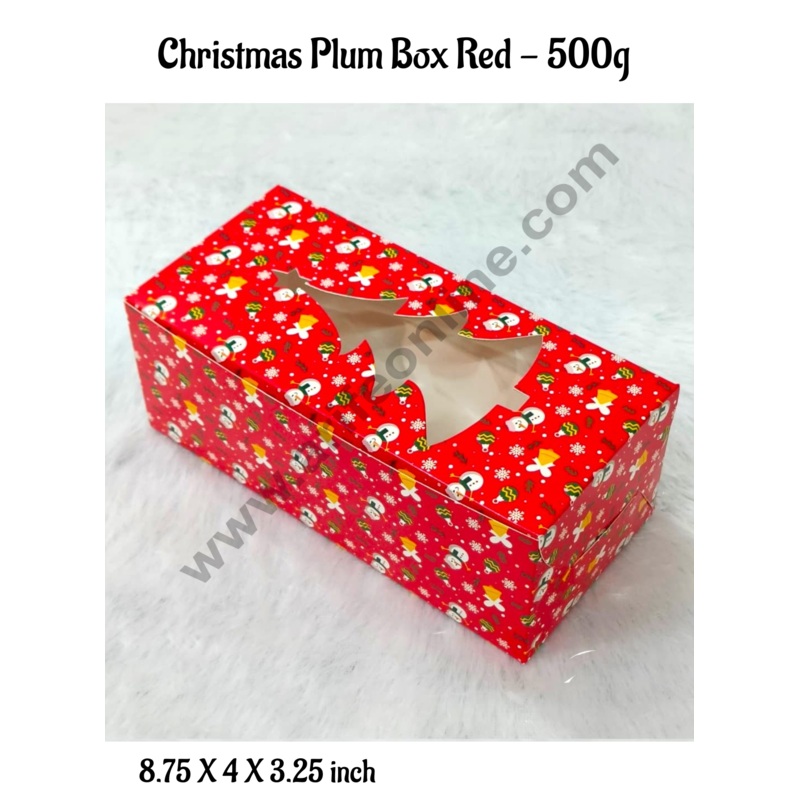 CAKE DECOR  Red Christmas Theme  Plum Cake Box Tree Cutout Window, Plum Carriers - Big (10 Pcs Pack)  500 g