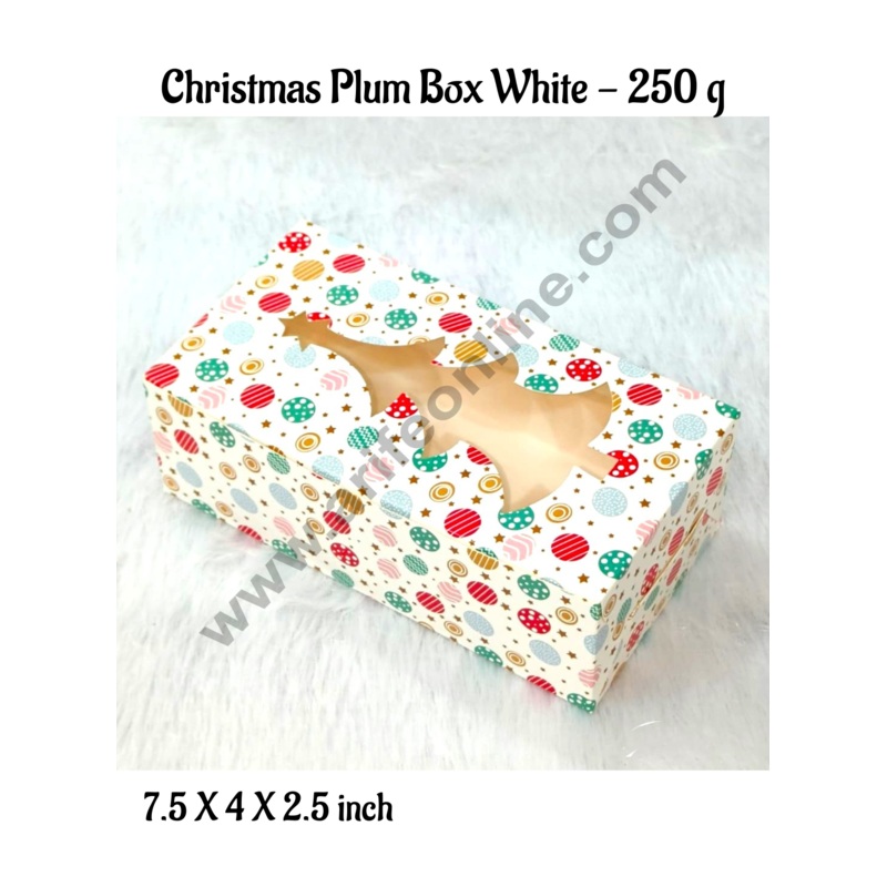 CAKE DECOR White Christmas Tree Theme Plum Cake Box Clear Window, Plum Carriers  Small 250 g ( 10 Pcs Pack)