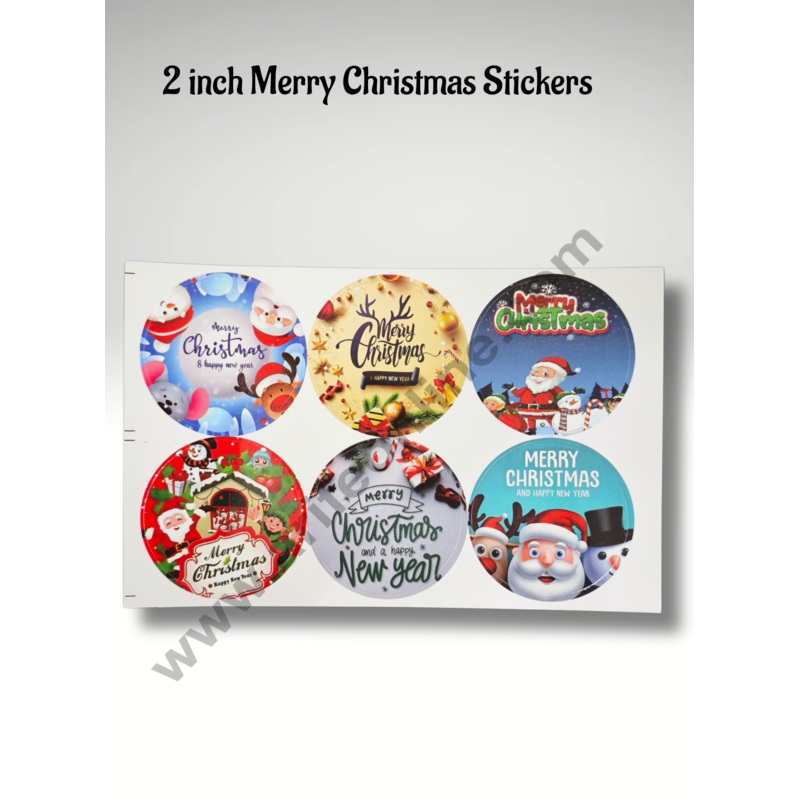 CAKE DECOR  54 Pcs MultiColor Merry Christmas Print Sticker - 2 Inch (Design 01)