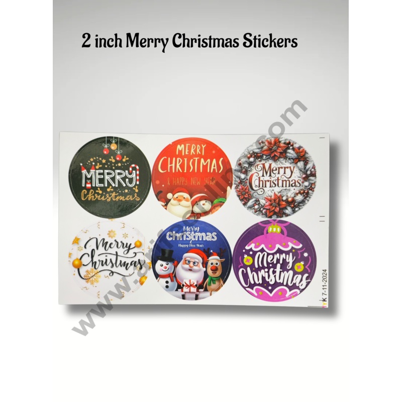 CAKE DECOR  54 Pcs MultiColor Merry Christmas Print Sticker - 2 Inch (Design 02)
