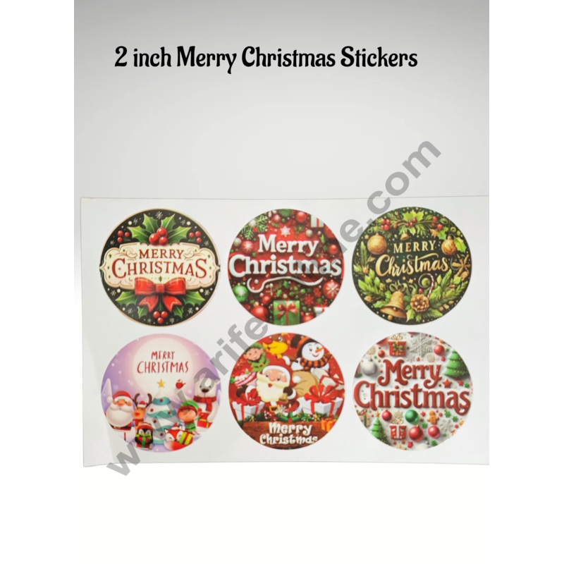 CAKE DECOR  54 Pcs MultiColor Merry Christmas Print Sticker - 2 Inch (Design 03)