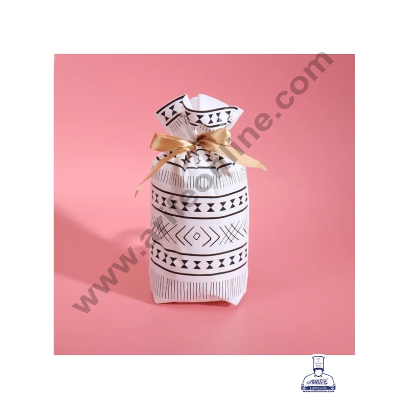 Cake Decor  Big White Color Christmas Theme Cookie pouch Plastic Drawstring Bag Treat With Ribbon | Design - 03  | Pack of 10 | (23cm X 15cm)