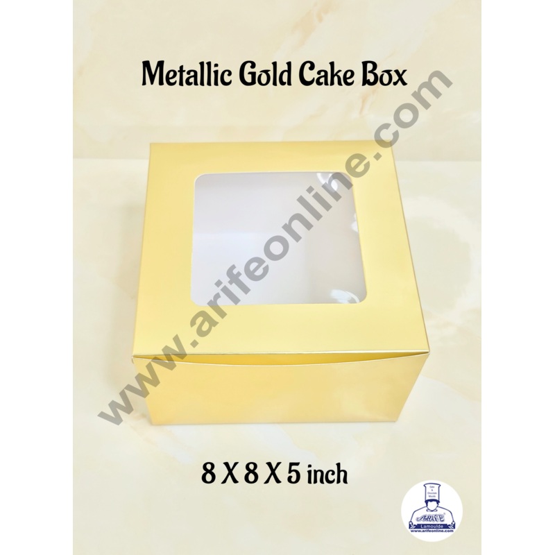 Cake Decor  Golden Cake Box Packaging with Clear Display Window 8x8x5 Inch (Pack of 5pcs)