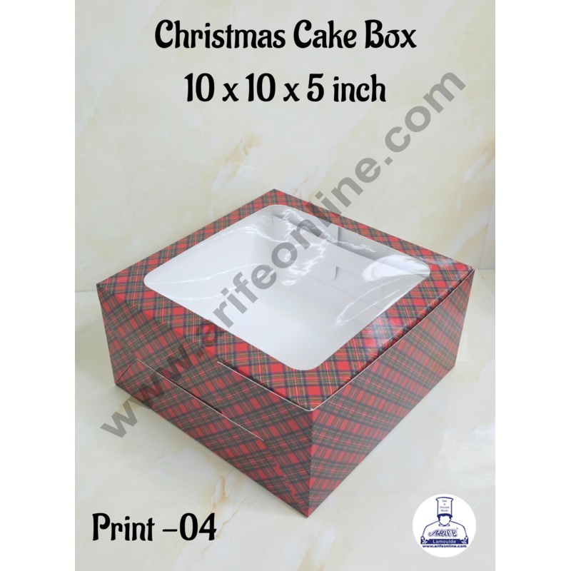 CAKE DECOR  Red & Blue Checks Christmas design 1 kg Cake Box (10 x 10 x 5 inch)| Print-04 | Big - 10 Pcs Pack