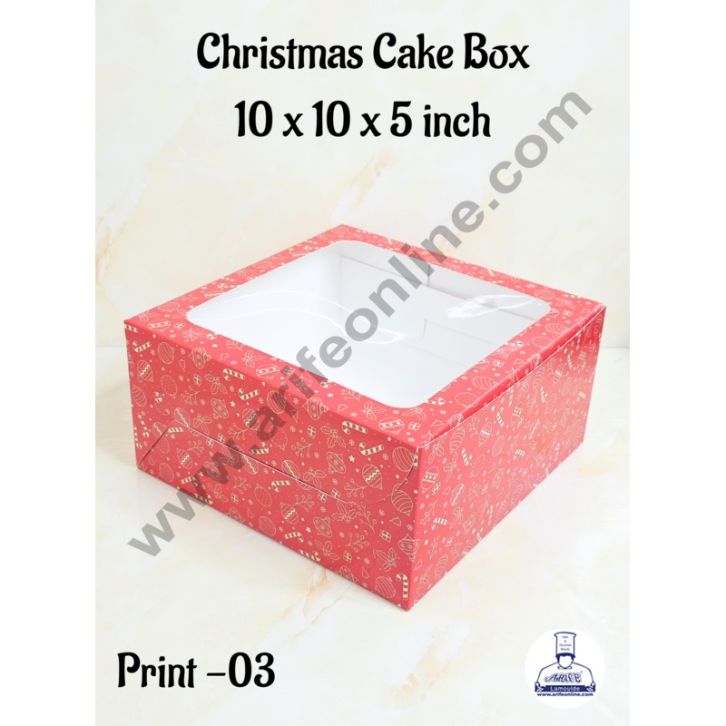 CAKE DECOR  Red Christmas design 1 kg Cake Box (10 x 10 x 5 inch)| Print-03 | Big - 10 Pcs Pack