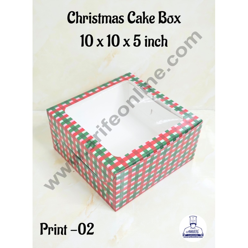 CAKE DECOR  Red & Green Checks Christmas design 1 kg Cake Box (10 x 10 x 5 inch)| Print-02 | Big - 10 Pcs Pack