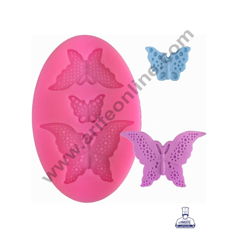 Cake Decor Silicone 3 Cavity Butterfly Shape Pink Fondant Marzipan Mould -02