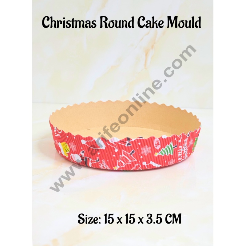 CAKE DECOR Small Christmas Theme Round Paper Cake Mould | Bake & Serve Paper Baking Mould (150 X 35)(10 Pc Pack)