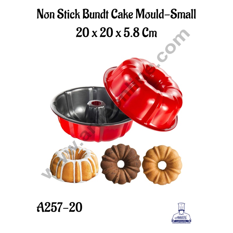 CAKE DECOR Small Non-Stick Bundt Cake Mould with Stylish Red Coating - 20 x 20 x 5.8 Cm