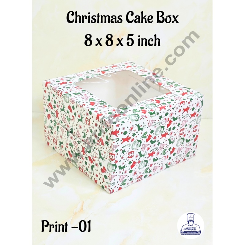 CAKE DECOR White Christmas design 1/2 kg Cake Box (8 x 8 x 5 inch) | Small | Print -01 | 10 Pcs Pack