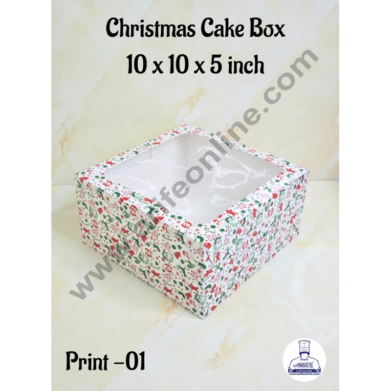 CAKE DECOR  White  Christmas design 1 kg Cake Box (10 x 10 x 5 inch)| Print-01 | Big - 10 Pcs Pack