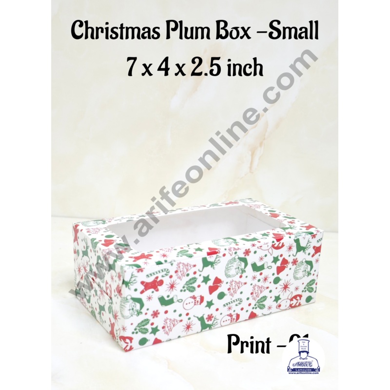 CAKE DECOR White Christmas Theme Plum Cake Box Clear Window, Plum Carriers  Small 250 g ( 10 Pcs Pack)