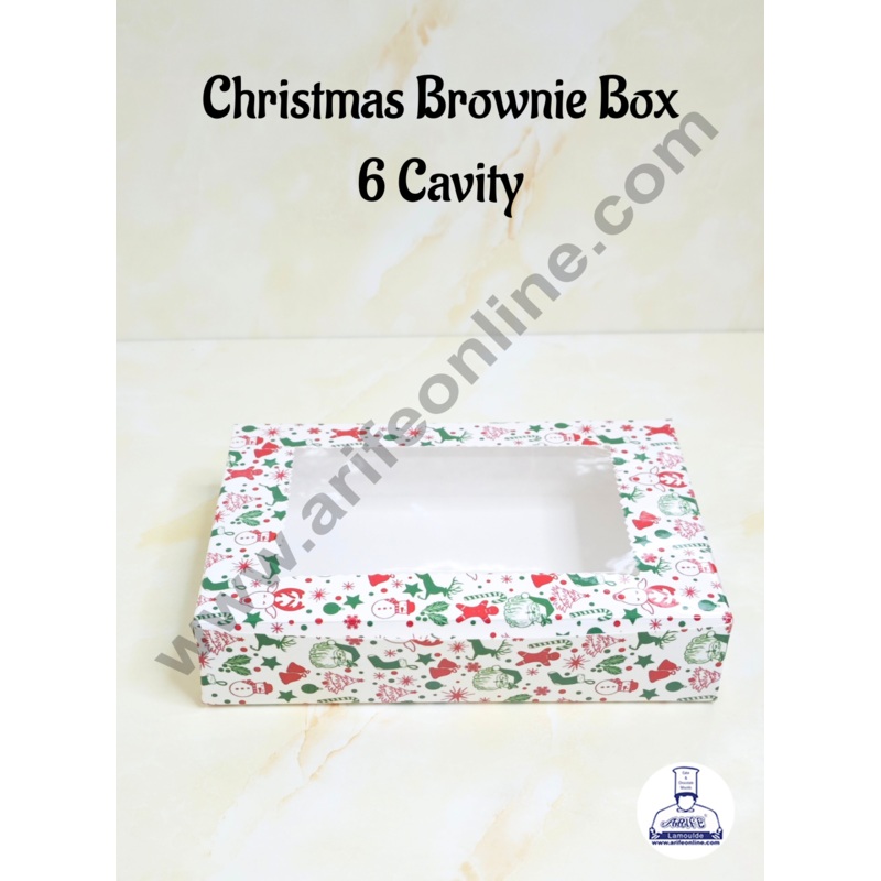 CAKE DECOR White color Christmas Theme 6 Cavity Brownie Boxes with Clear Window , Brownie Carriers  Christmas Theme ( 10 Pcs Pack )