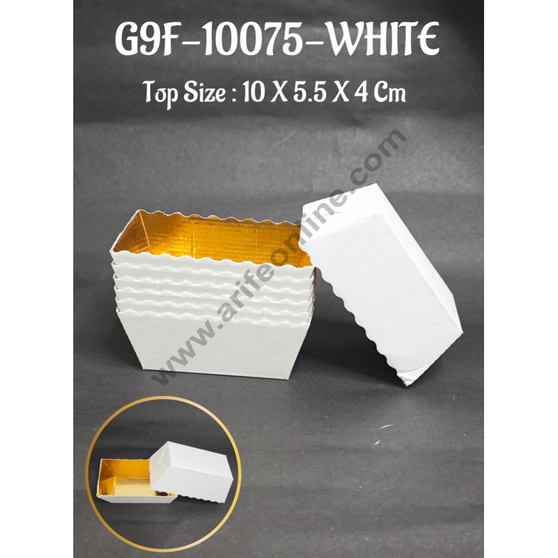 Novacart Bake & Serve Paper Baking Mould By Cake Decor - Mini White Rectangular Loaf Shaped Cake Mould with Golden Lining  10 Pcs ( SB-G9F-10075 )