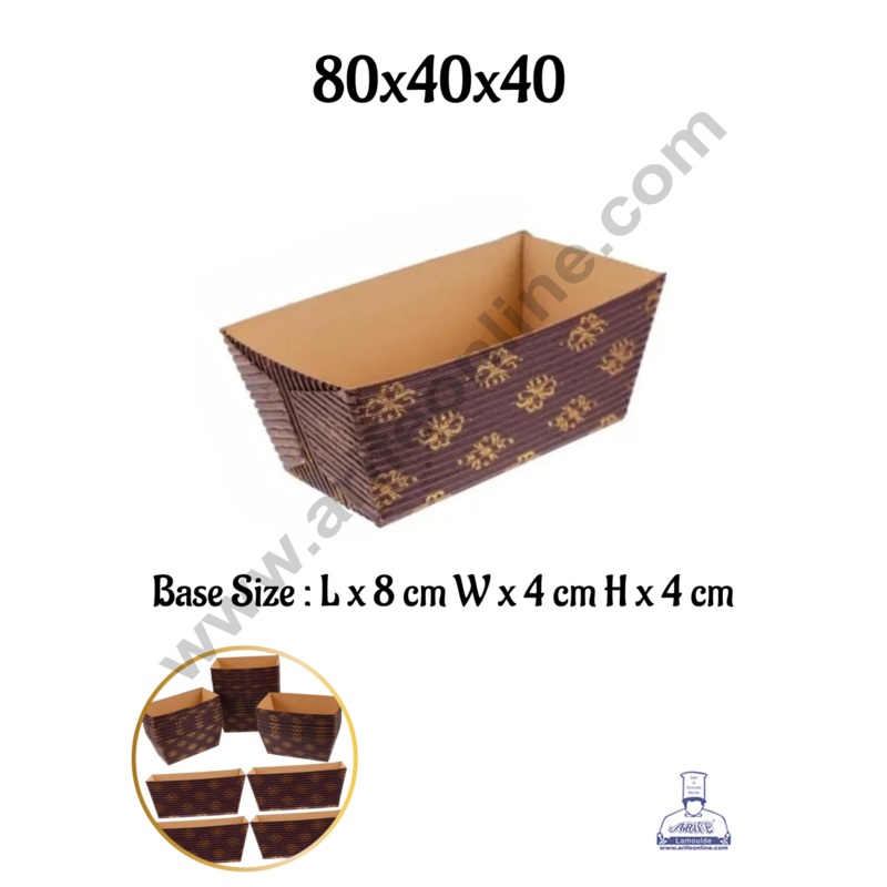 Novacart Bake & Serve Paper Baking Mould By Cake Decor - Rectangle Brown Design Cake Mould (10 Pcs Pack)