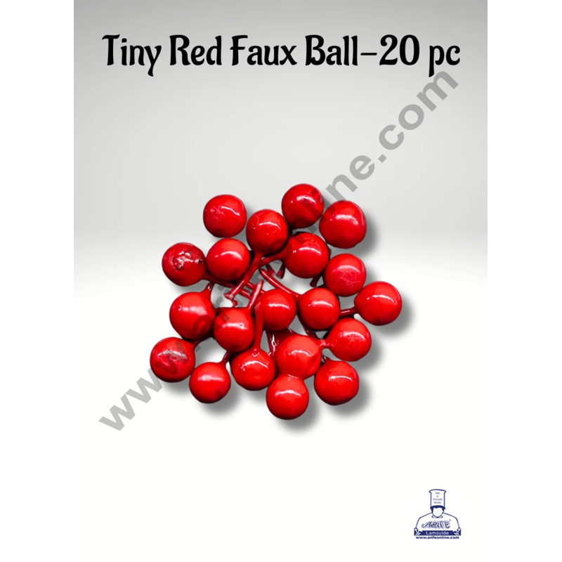 CAKE DECOR Tiny Red Faux Ball Topper For Cake and Cupcake Decoration - 20 pcs Pack