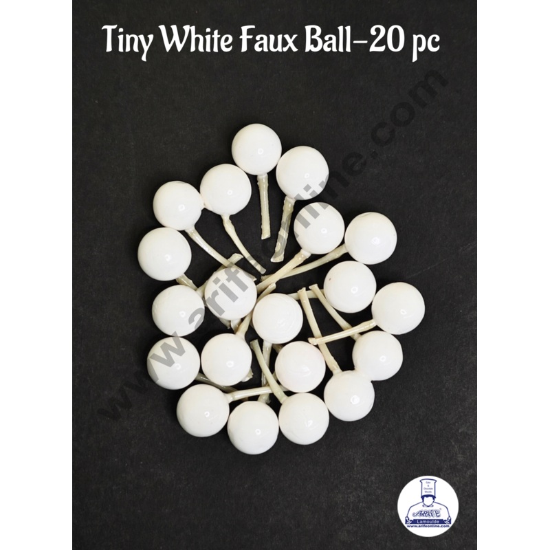CAKE DECOR Tiny White Faux Ball Topper For Cake and Cupcake Decoration - 20 pcs Pack