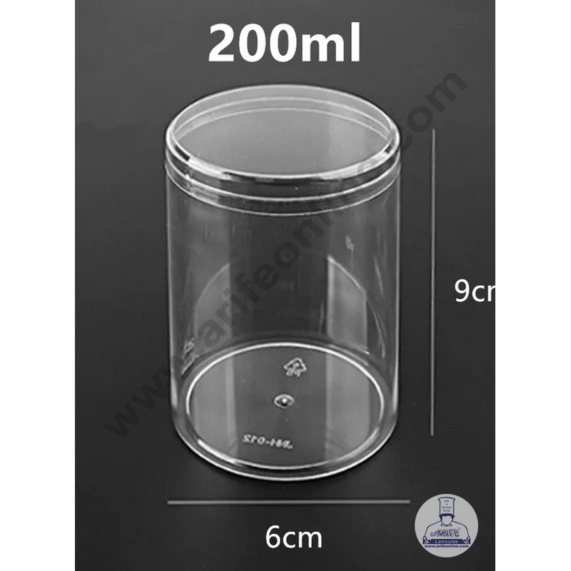 CAKE DECOR Transparent Acrylic Dessert Cylinder Jar With Lid - 1 piece