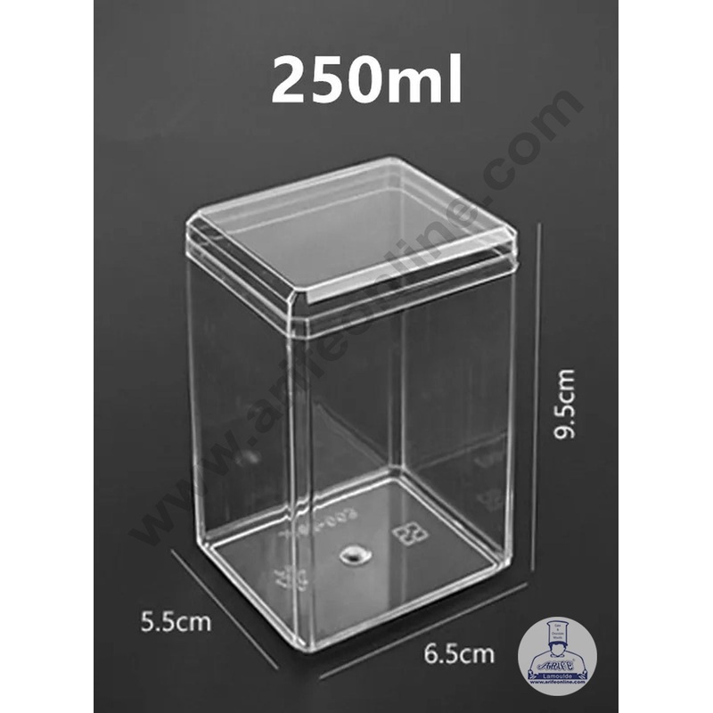 CAKE DECOR Transparent Acrylic Dessert Square Jar With Lid - 1 piece