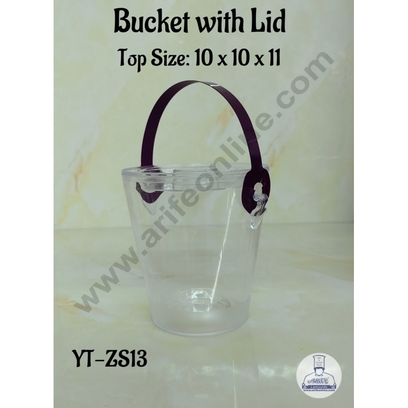 CAKE DECOR Transparent Bucket Mousse Cups With Lid | 1 piece (10 X 10 X 11 cm)