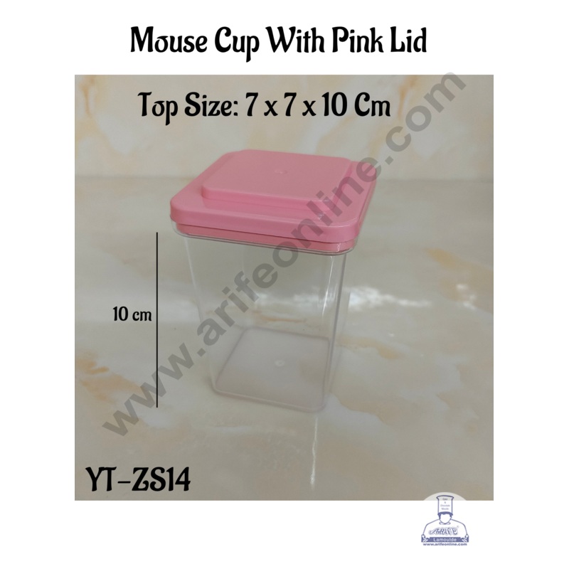 CAKE DECOR Transparent Square Mousse Cups With Pink Lid | 1 piece (7 X 7 X 10 cm)