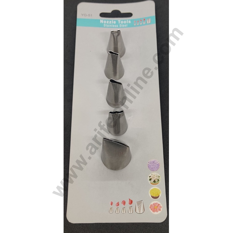Cake Decor  Stainless Steel 5Pcs Set Rose Shape Nozzle For Icing,Tips Piping Nozzle For Cake Decorating Tools (SBYG-51)