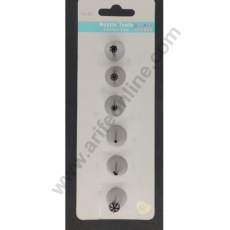 Cake Decor  Stainless Steel 6Pcs Set Star Shape Nozzle For Icing,Tips Piping Nozzle For Cake Decorating Tools (SBYG-52)