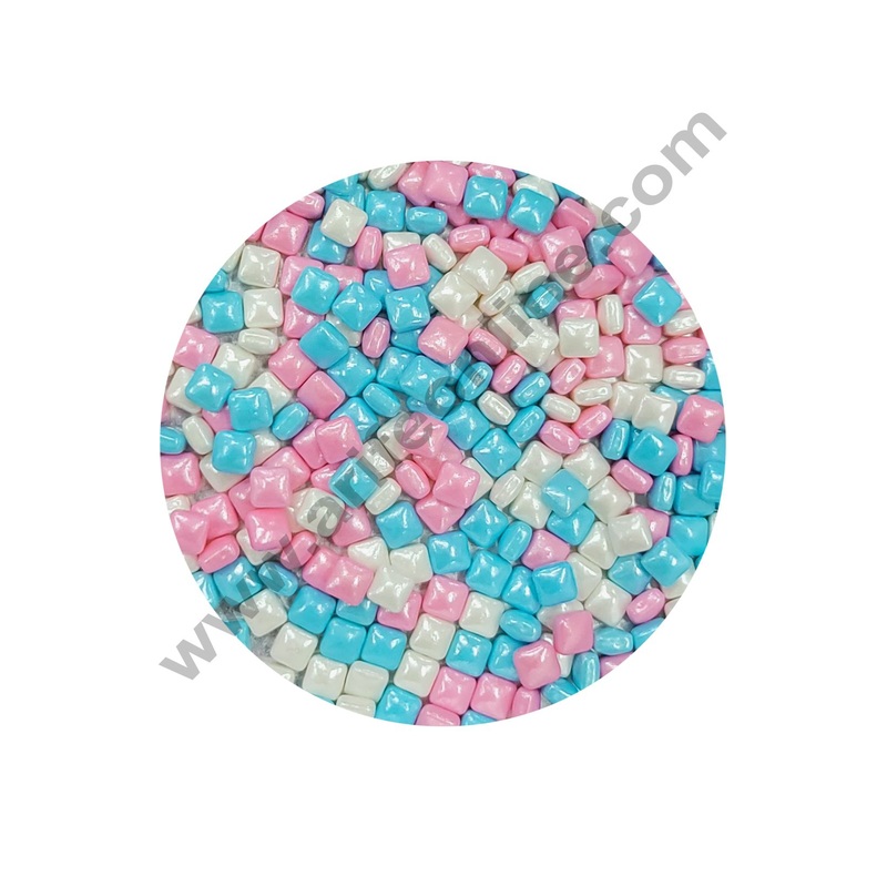 Cake Decor Sugar Candy - Square Dragees Pink Blue White