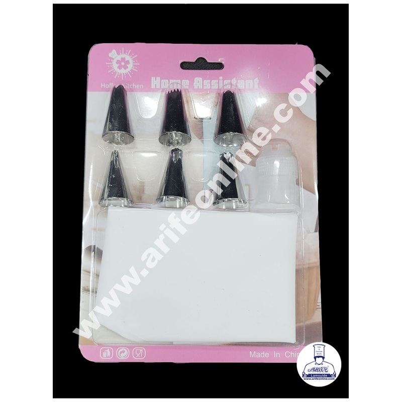 Cake Decor  6 Pc New Nozzle, 1 Coupler & Piping Bag Set Pastry Tips Cupcake Cake Decorating Nozzle