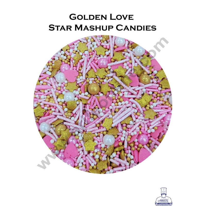 Cake Decor Sugar Candy - Golden Love Star Mashups Candies - 100 gm